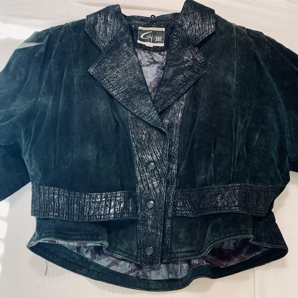 Vtg 80s Black Leather Jacket, Puff Sleeves, Sz S - Picture 12 of 13